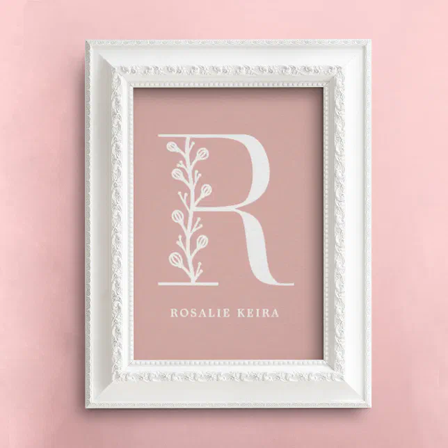 Custom Color Floral Monogram Letter R Name Nursery Poster | Zazzle