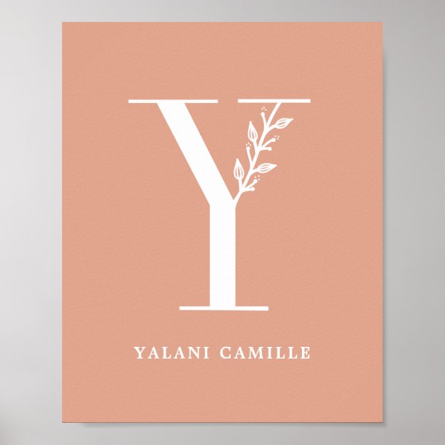 Custom Color Floral Monogram Letter Y Name Nursery Poster (Front)