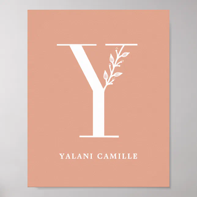 Custom Color Floral Monogram Letter Y Name Nursery Poster | Zazzle