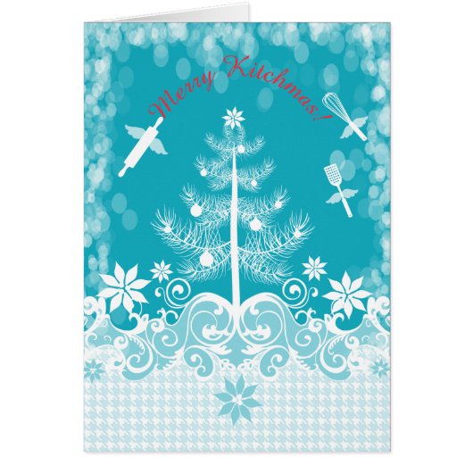 Custom color flying utensils baking Christmas card (Front)