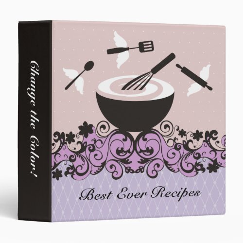 custom color flying utensils bowl recipe binder