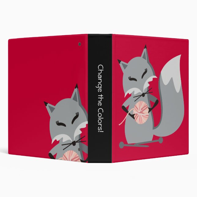 Custom color fox yarn knitting needles pattern binder (Background)