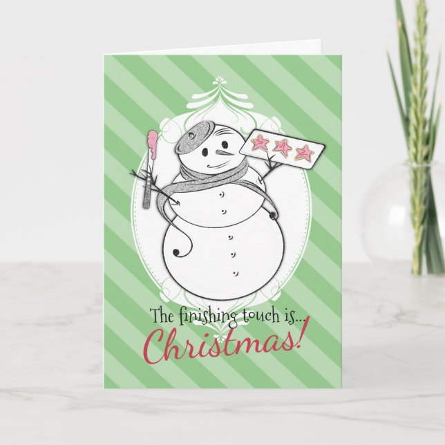 Custom color French pastry chef snowman cookies Holiday Card (Front)