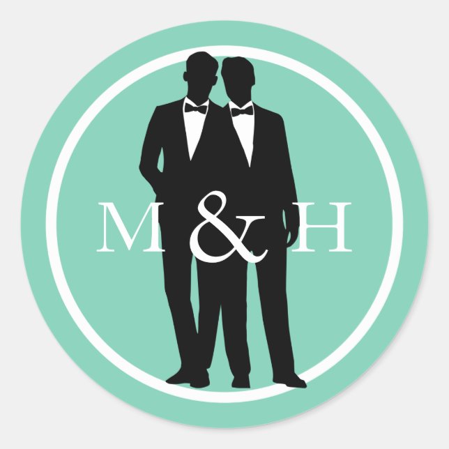 Custom Color Gay Couple Grooms Wedding Stickers (Front)