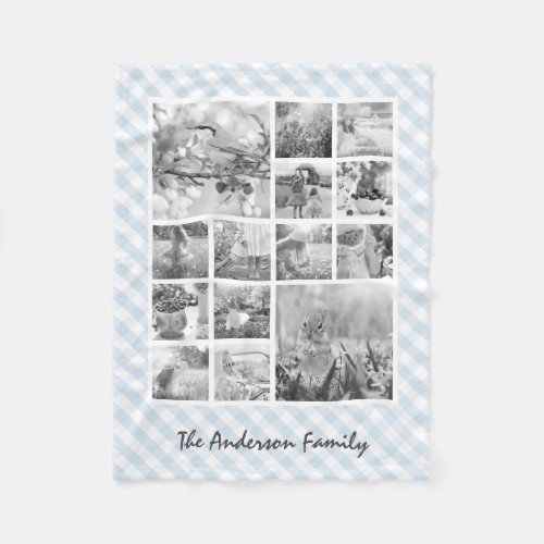 Custom Color Gingham 14 Photo Collage Baby Boy Fleece Blanket - Create your own personalized 14 photo collage fleece blanket with your custom images and name. Add your favorite photos, designs or artworks to create something really unique. To edit this design template, upload your own image as shown above. You can even add more text or images, customize fonts and background color.
Treat yourself or make the perfect gift for family, friends, parents and grandparents!