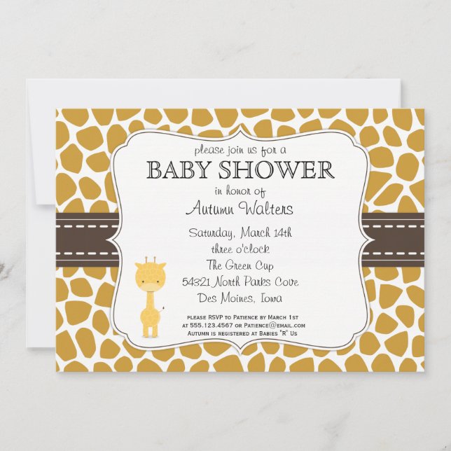 Custom Color Giraffe Baby Shower Invitations (Front)