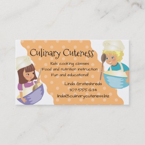 Custom color girl boy chefs kids cooking classes business card