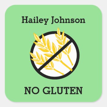Custom Color Gluten Wheat Celiac Personalized Kids Square Sticker by LilAllergyAdvocates at Zazzle
