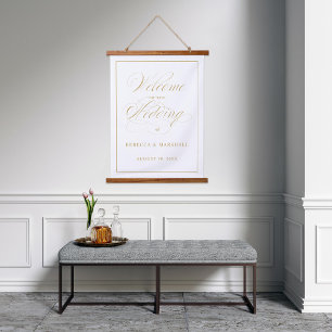 Custom Color Gold Wedding Welcome Sign Hanging Tapestry