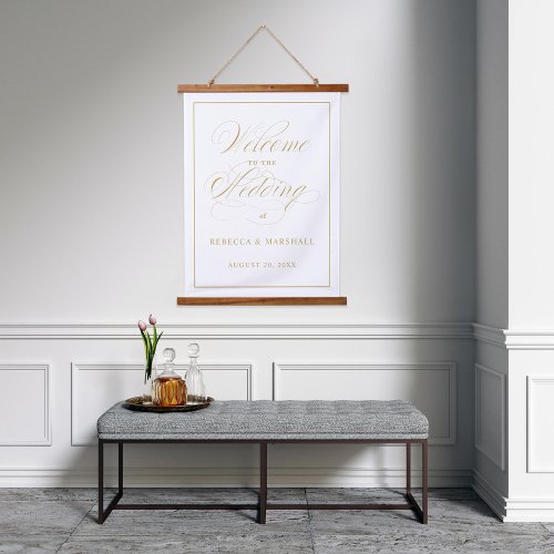 Custom Color Gold Wedding Welcome Sign Hanging Tapestry