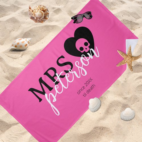Custom Color Goth Alternative Bride Newlywed Gift Beach Towel