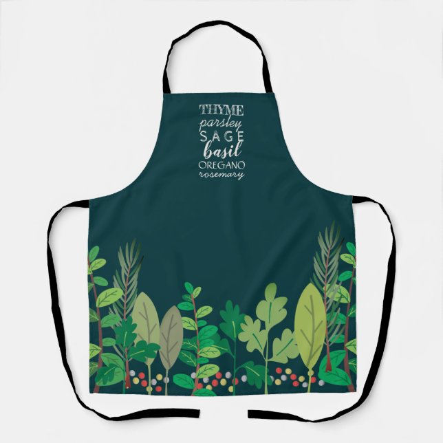 Custom color green cooking herbs foodie apron (Front)