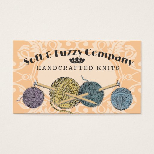 Customizable Custom color hand drawn knitting needles yarn card business card template
