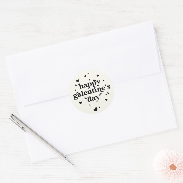 Custom Color Happy Galentine's Day Classic Round Sticker (Envelope)