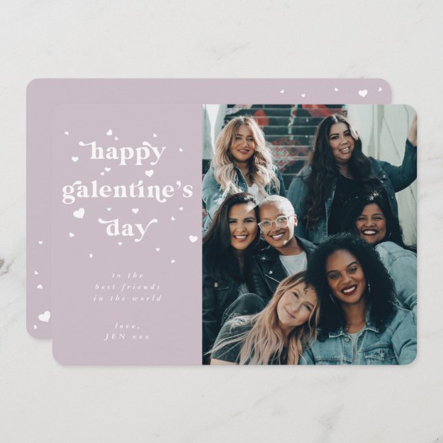 Custom Color Happy Galentine's Day Photo Holiday Card (Front/Back)