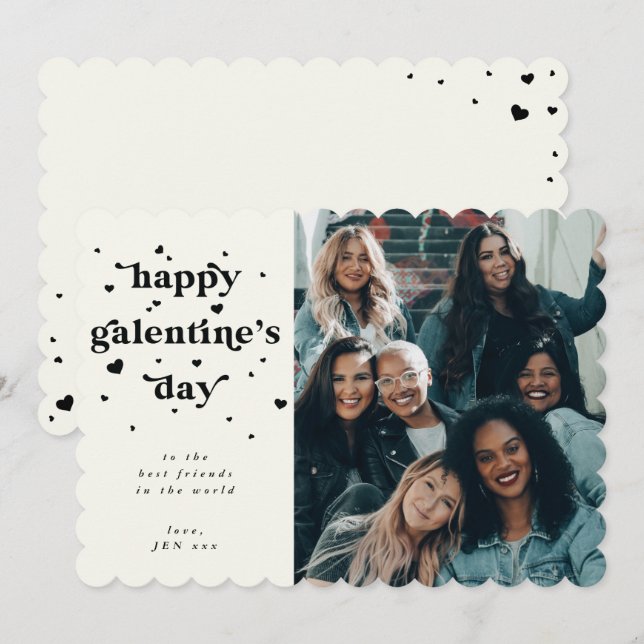 Custom Color Happy Galentine's Day Photo Holiday Card (Front/Back)