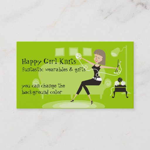 Customizable Custom color happy girl knitting needles yarn business card