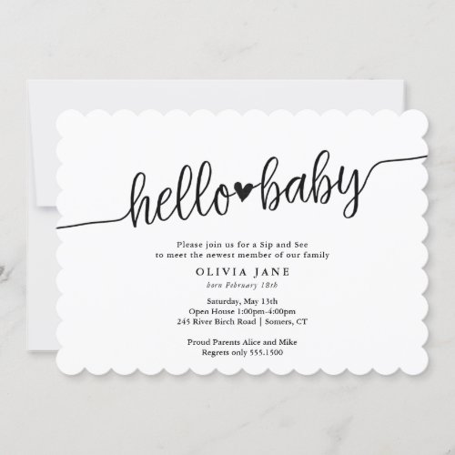 Custom Color Hello Baby Sip  See Script Shower Invitation