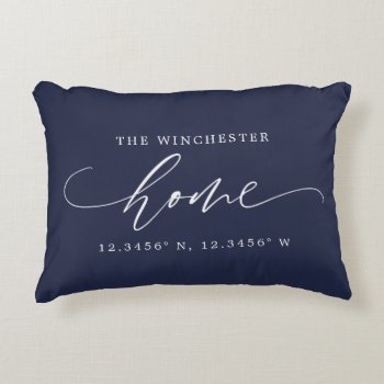 Custom Color Home Script With Coordinates Accent Pillow by PinkMoonDesigns at Zazzle