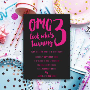 Custom Color Iii Third Birthday Party Invitation 3 by beckynimoy at Zazzle