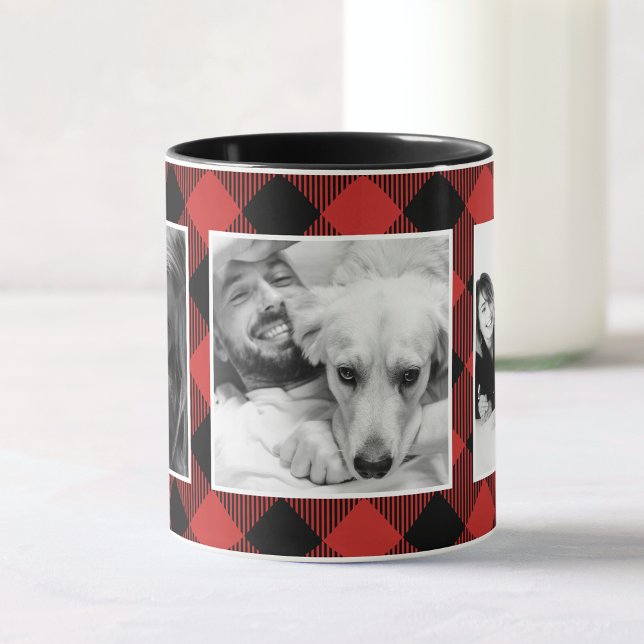 Custom Color Keepsake Photo Buffalo Plaid Pattern Mug (Creator Uploaded)