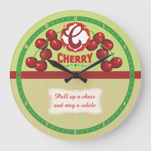 Custom color kitchen clock vintage cherries