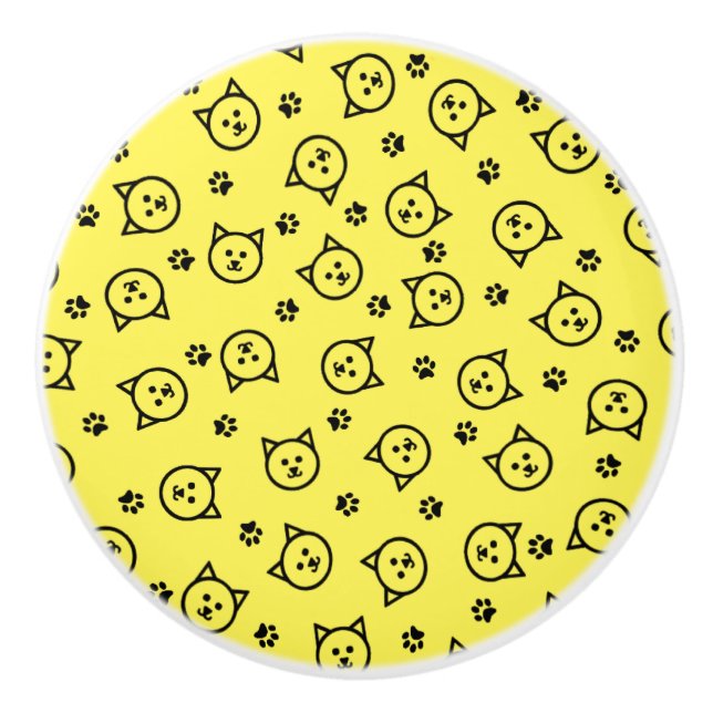 Custom Color Kitty Pattern Ceramic Knob (Front)