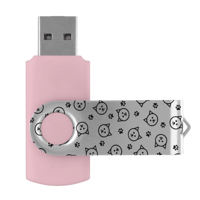 Custom Color Kitty Pattern Flash Drive (Opened)