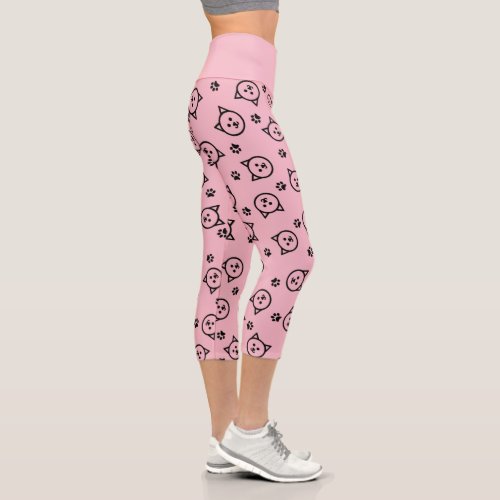 Custom Color Kitty Print Capri Leggings