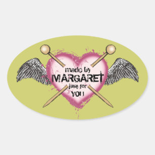 Custom color knitting needles heart wings label