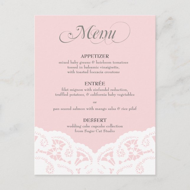 Custom Color Lace Doily Menu (Front)