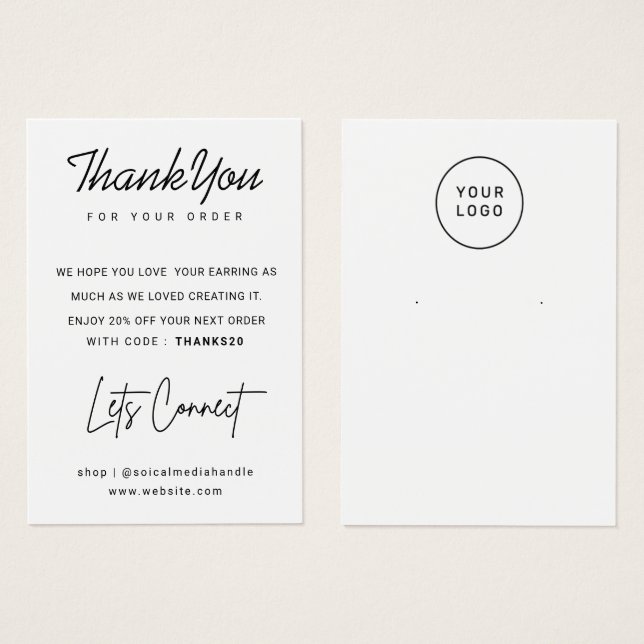 Custom Color Logo Earring Display Thank You Card (Front & Back)