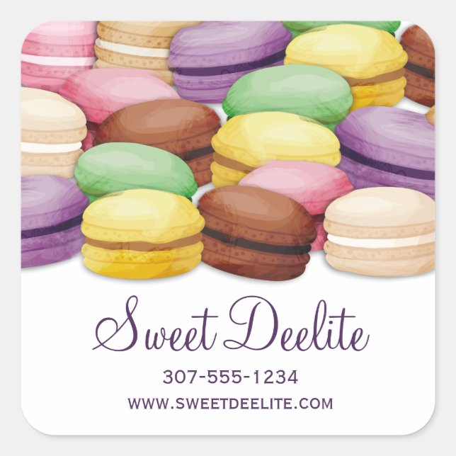 Custom color macaroon meringue cookies bakery square sticker (Front)