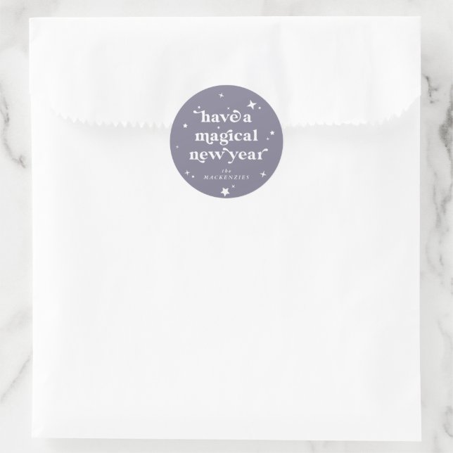 Custom Color Magical New Year + Stars Classic Round Sticker (Bag)