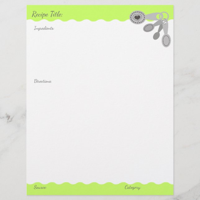 Custom color measuring spoons recipe letterhead (Front)