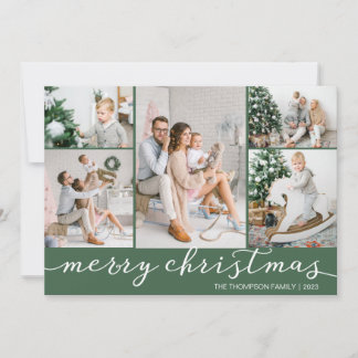 Custom Color Merry Christmas Photo Card Five Photo