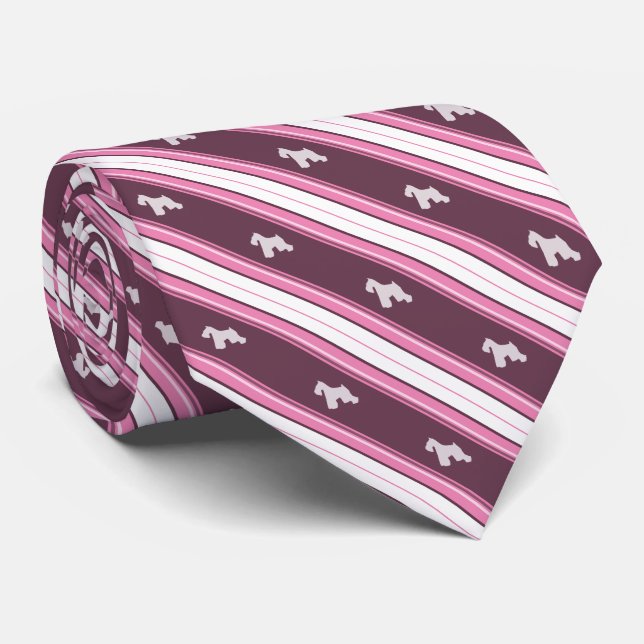 Custom Color Miniature Schnauzer Terrier Striped Neck Tie (Rolled)