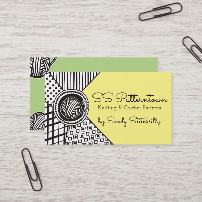 Custom color mixed patterns yarn knitting crochet business card (Front/Back In Situ)
