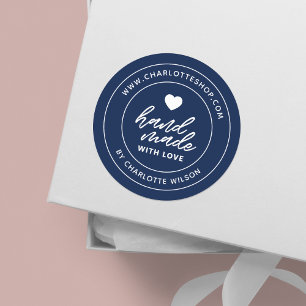 Custom Color Modern Brush Handmade With Love Heart Classic Round Sticker