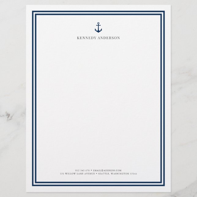 Custom Color Modern Classic Anchor Personalized Letterhead (Front)