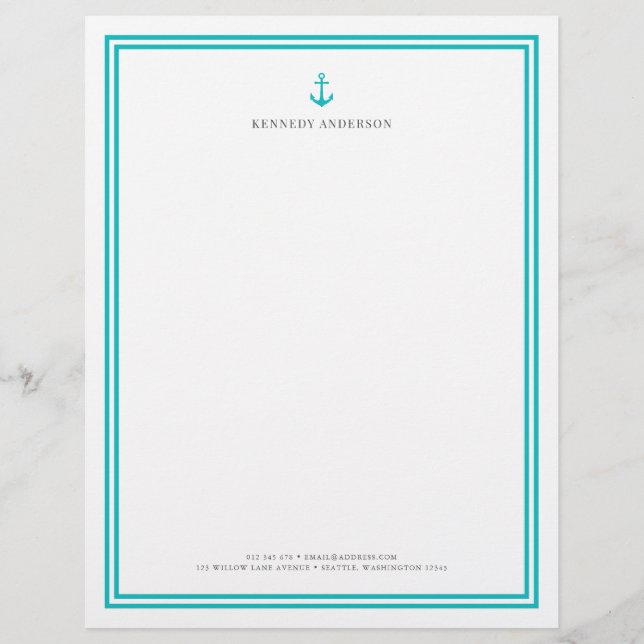 Custom Color Modern Classic Anchor Personalized Letterhead (Front)