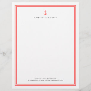 Custom Color Modern Classic Anchor Personalized Letterhead