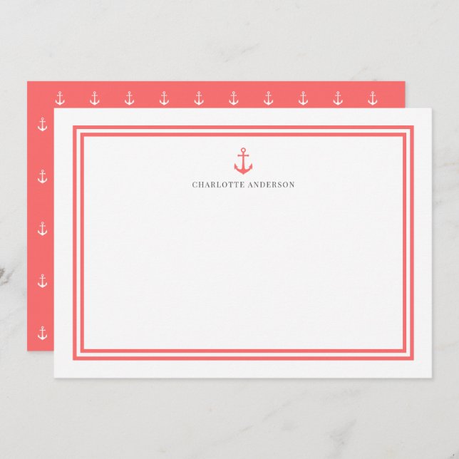 Custom Color Modern Classic Anchor Personalized Note Card (Front/Back)