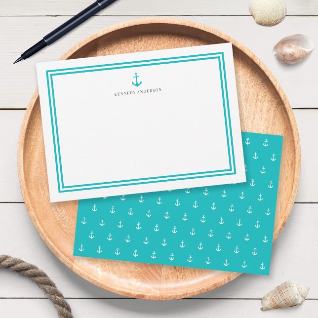 Custom Color Modern Classic Anchor Personalized Note Card (Creator Uploaded)