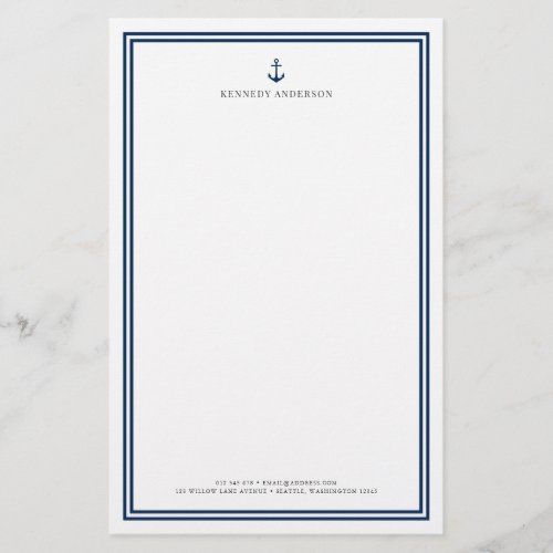 Custom Color Modern Classic Anchor Personalized Stationery