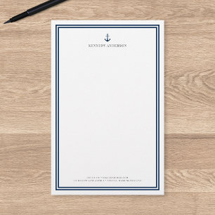 Custom Color Modern Classic Anchor Personalized Stationery