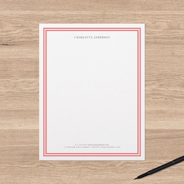 Custom Color Modern Classic Borders Personalized Letterhead (Creator Uploaded)