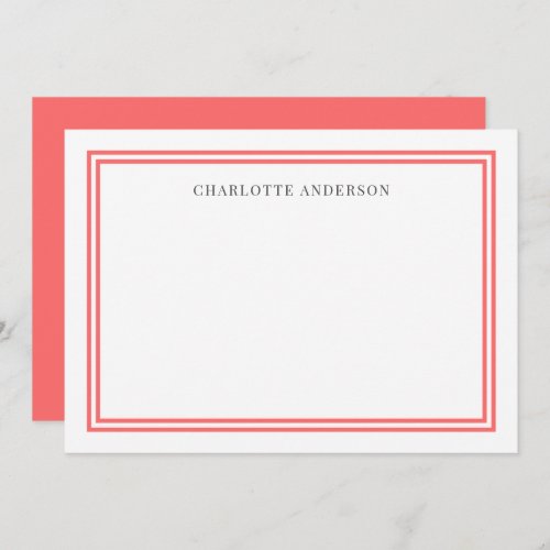 Custom Color Modern Classic Borders Personalized Note Card