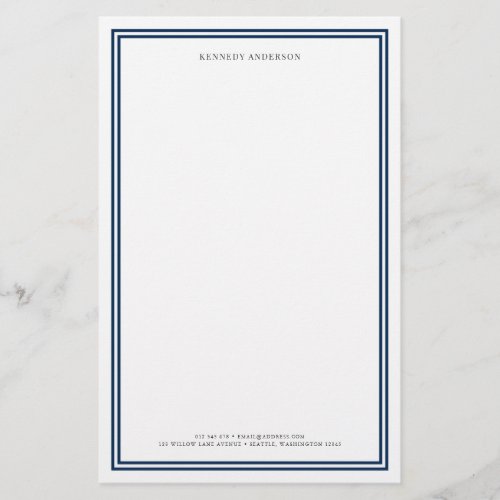 Custom Color Modern Classic Borders Personalized Stationery