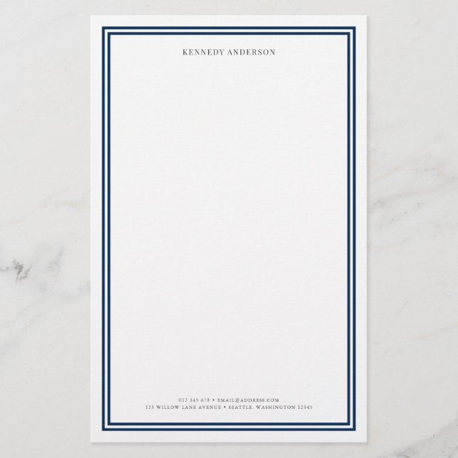 Custom Color Modern Classic Borders Personalized Stationery (Front)